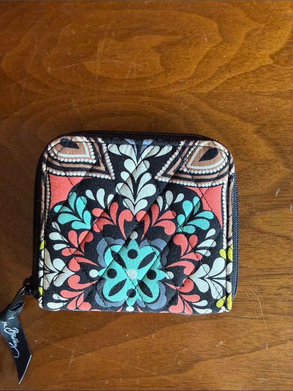 Vera Bradley Quilted Zip Wallet - Teal, Coral, Black & Cream